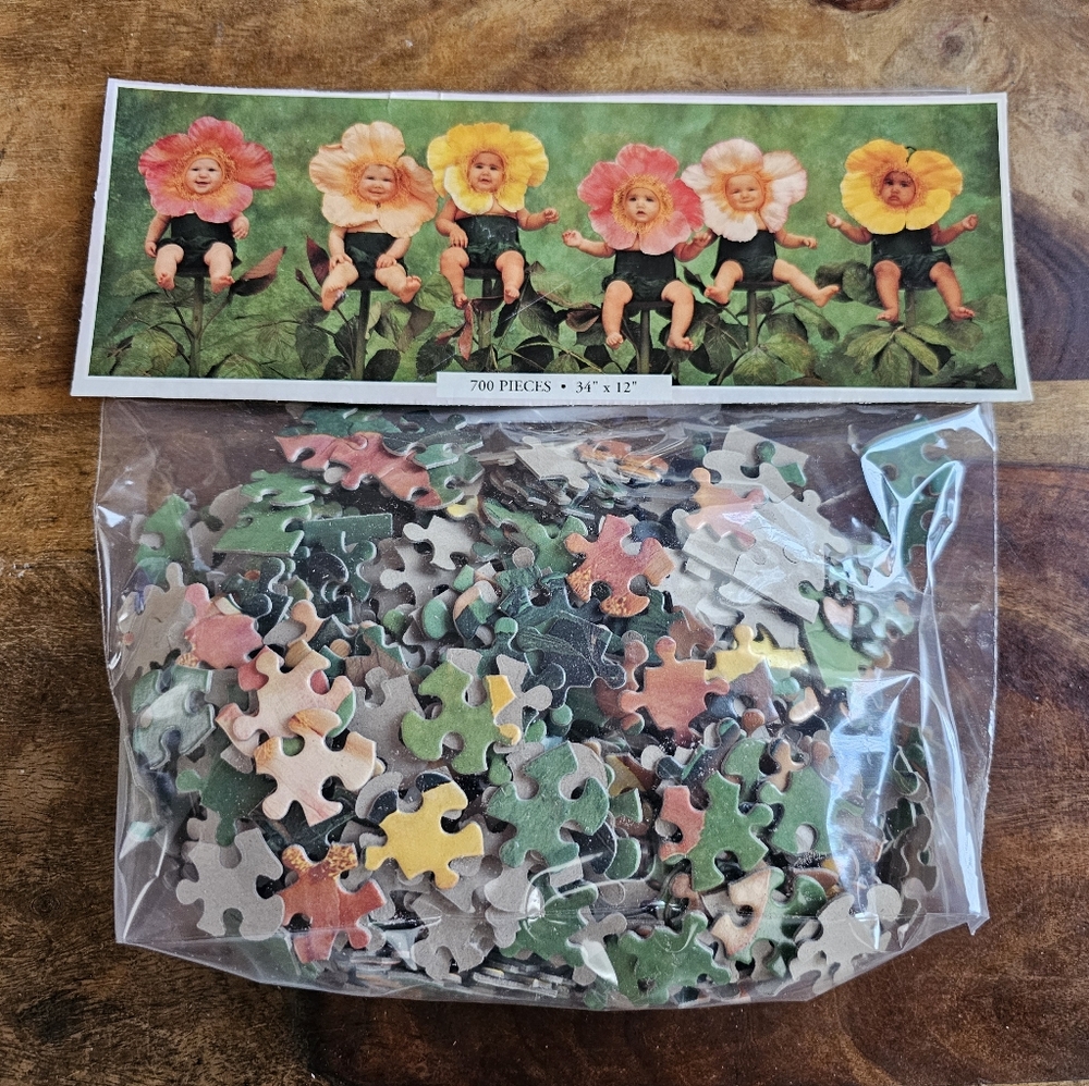 Anne Geddes Babies With Flowers 700 Piece Jigsaw Puzzle 34" X 12" No Box